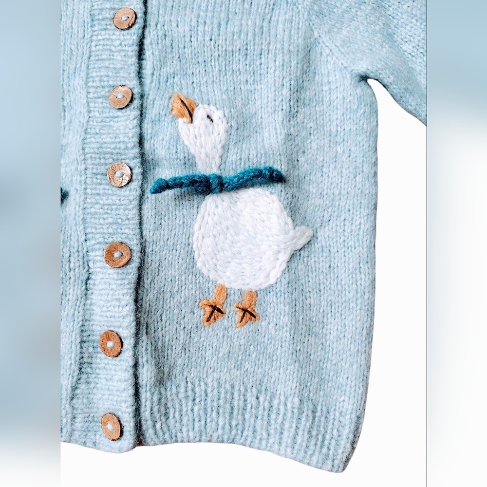 Boutique MumsHugsKnit Light Blue Handmade Cardigan with Goose Design - Picture 3 of 8